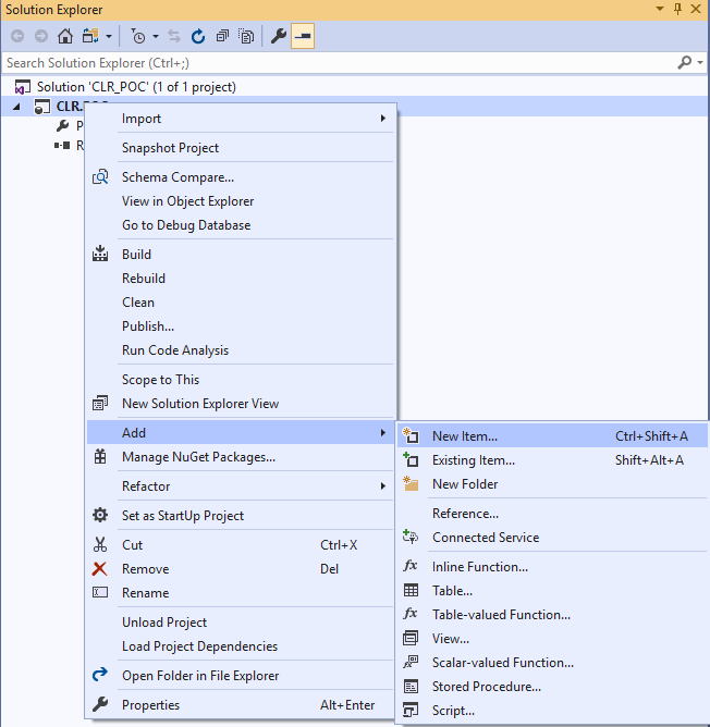 add new item for sql clr stored procedure