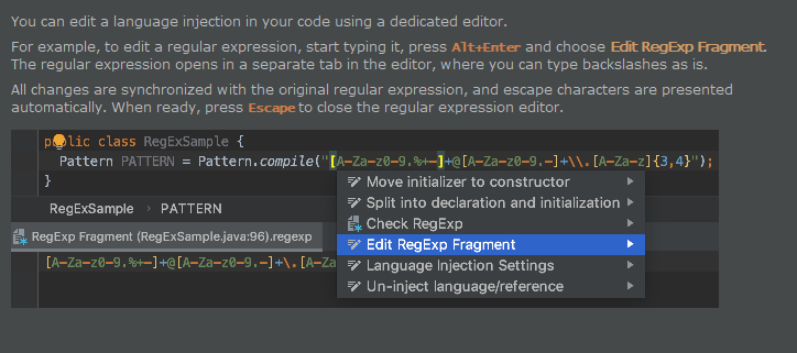 language injection in your code using a dedicated editor