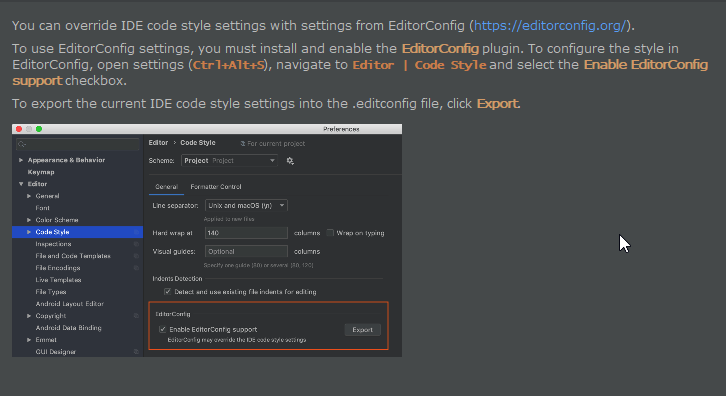 override IDE code style settings with settings from EditorConfig