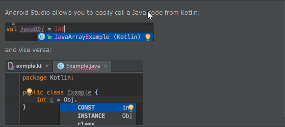 5. Android Studio allows you to easily call a Java code from Kotlin