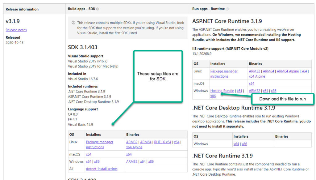 ASP.NET Core Runtime hosting bundle